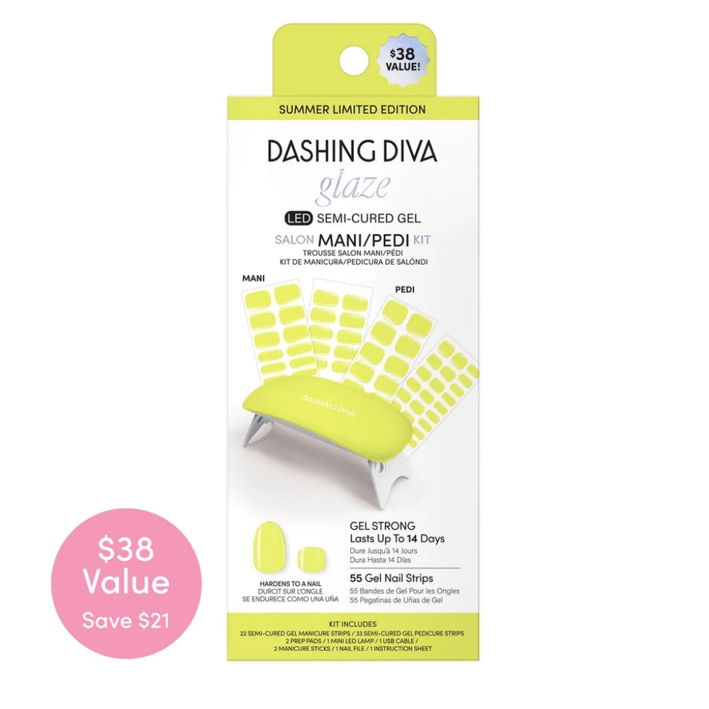 Dashing Diva Glaze Semi-Cured Gel Mani/Pedi Kit, Limone
